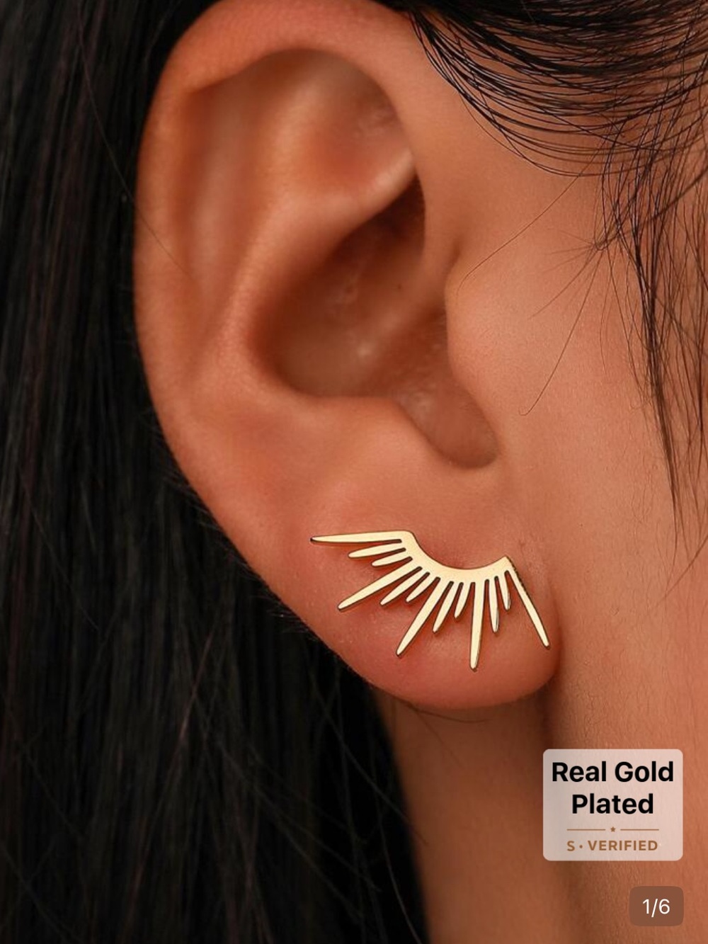 Gold Eyelash Ear Crawler Earrings - Women Jewelry sun rays new stylish viral